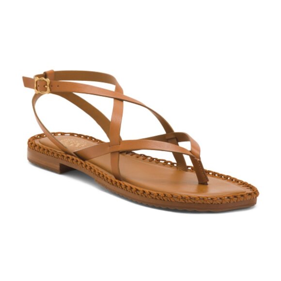 NEW VINCE CAMUTO Made In Brazil Leather Barey Flat Sandals Cognac 362mn - Picture 8 of 8